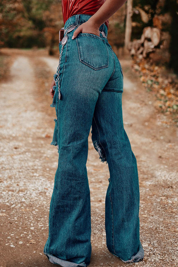 Vintage Washed Ripped Wide Leg Jeans