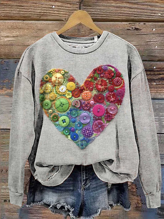 Heart Shaped Buttons Casual Sweatshirt