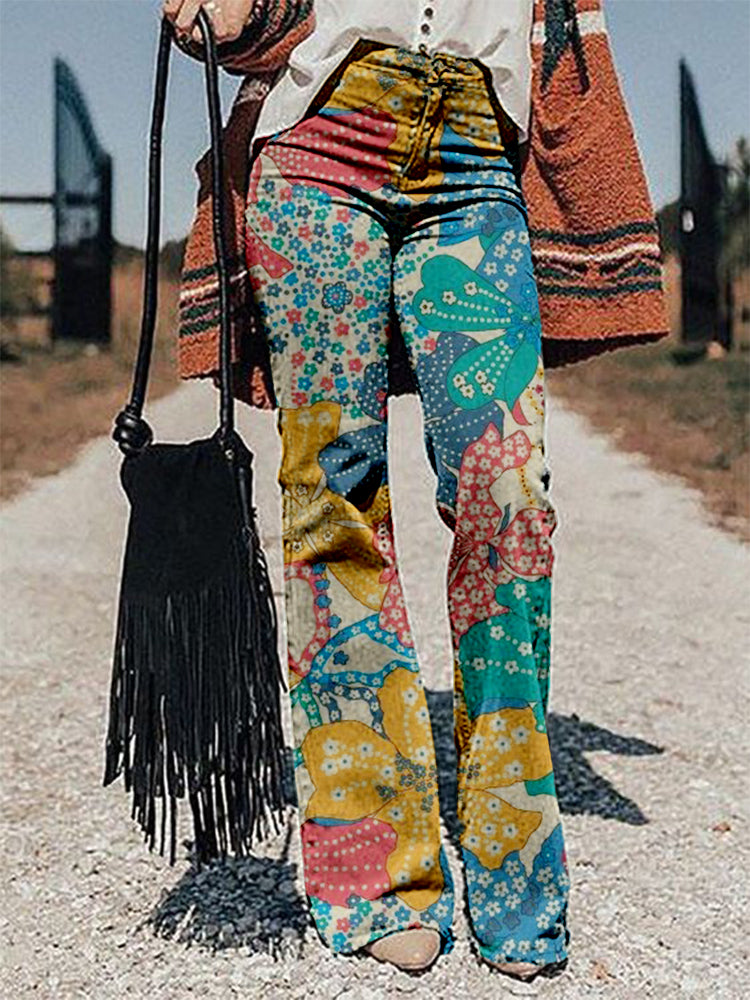 Casual Vintage Print Trousers