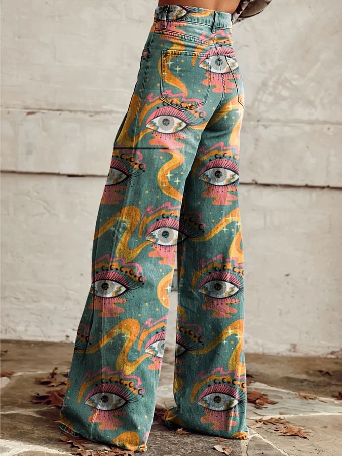 Women's Vintage Print Casual Wide Leg Pants