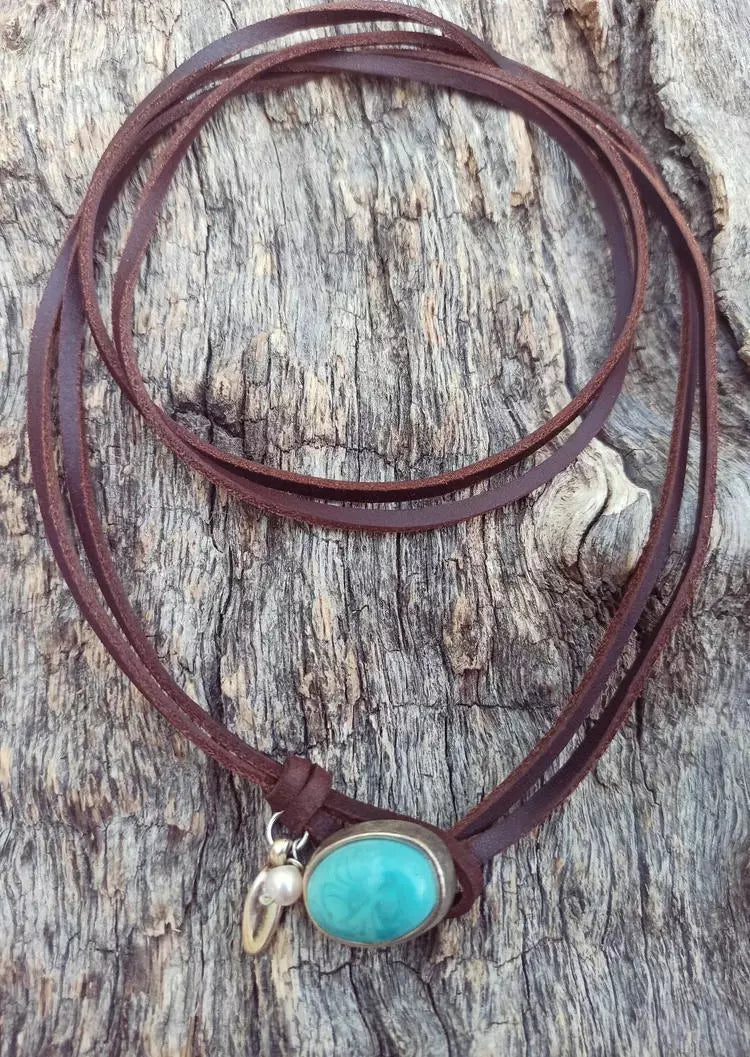 Turquoise Pearl Multi-Layered Necklace - Brown