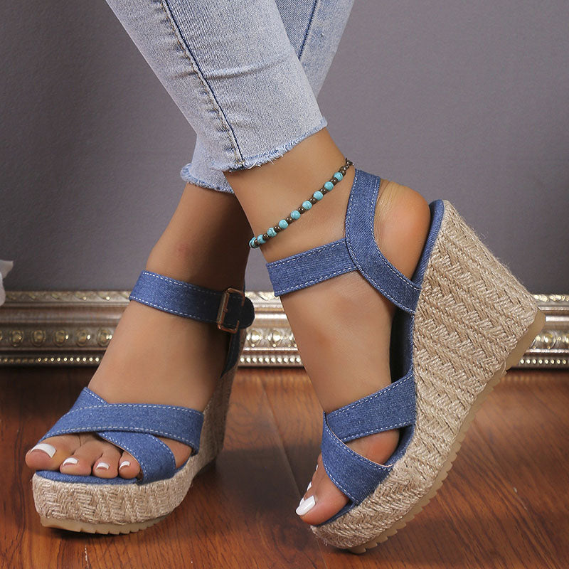 Classic Cross Strap Wedge Sandals