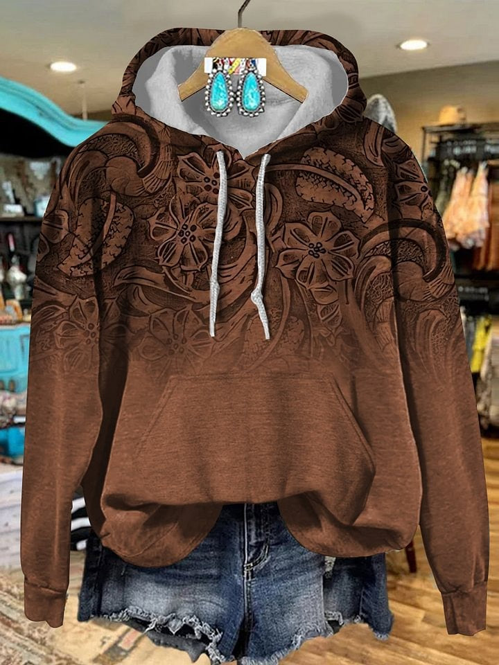 Retro Leather Embossing Pattern Print Buttoned Cardigan Sweater