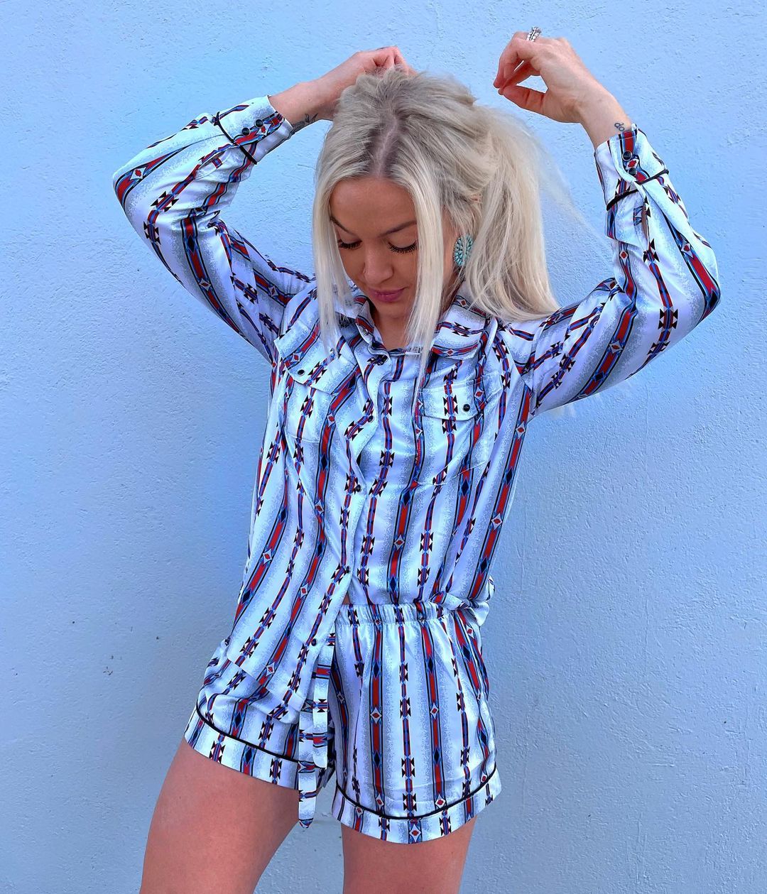 Casual Aztec Stripes Western Print Long Sleeves Pajama Set