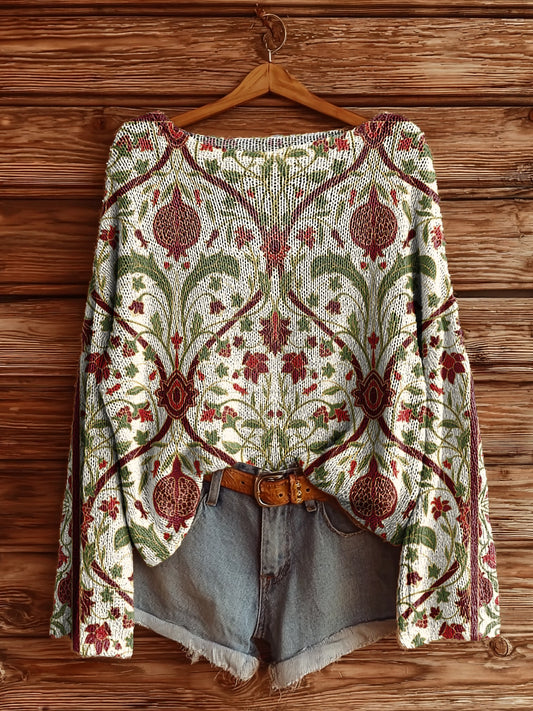 Women's Vintage Ethnic Floral Art Print Casual Pullover Sweater