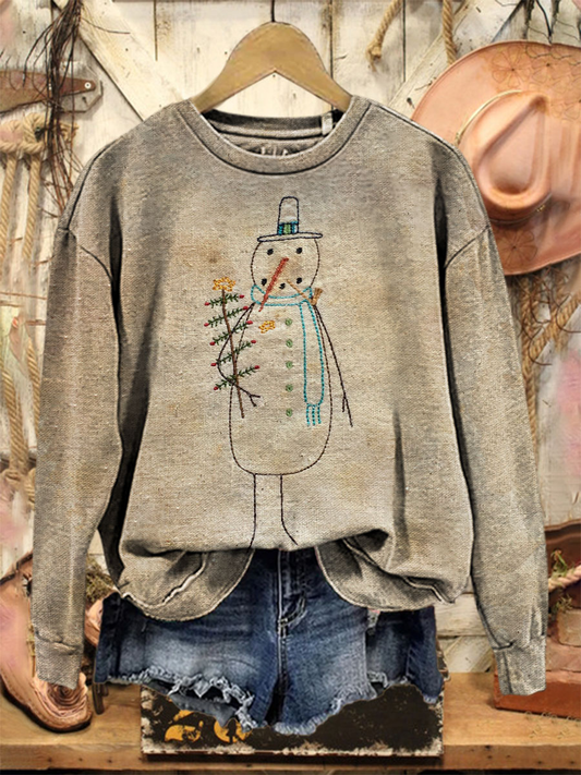 Women's Christmas Snowman Pattern Neck Sweatshirt