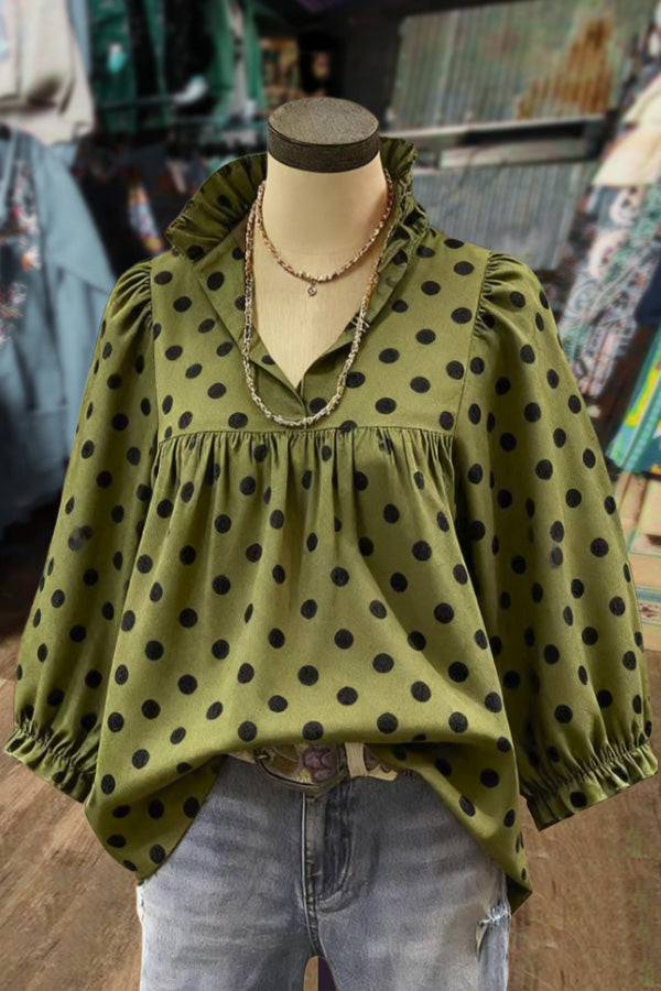 Polka Dot Print Long Sleeve Top