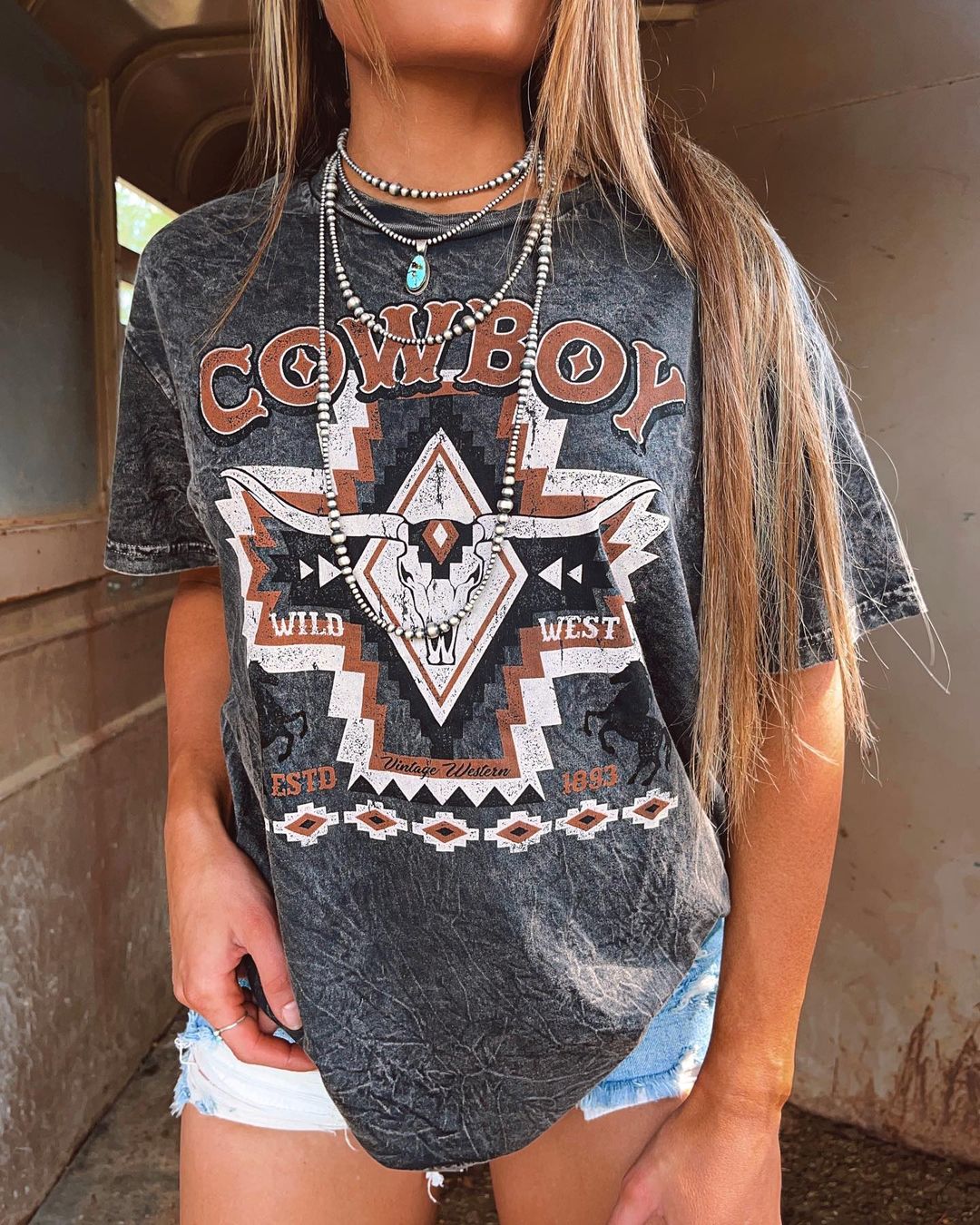 Cowboy Vintage Aztec Print Short Sleeve Tee