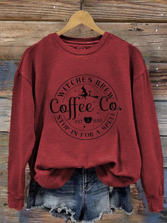 Women's Halloween Funny Coffee Co Witches Brew Prnted Sweatshirt