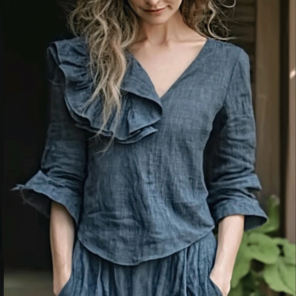 Women's Casual Linen Ruffled Casual Shirt