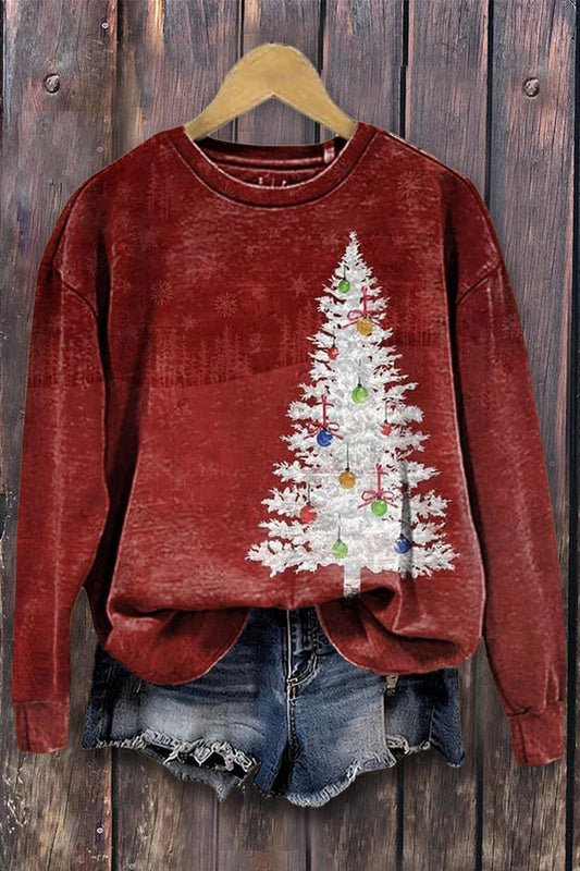 Chic Christmas Tree Print Long Sleeve Sweatshirt