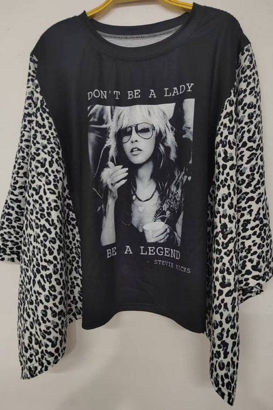 Leopard print patchwork rock T-shirt