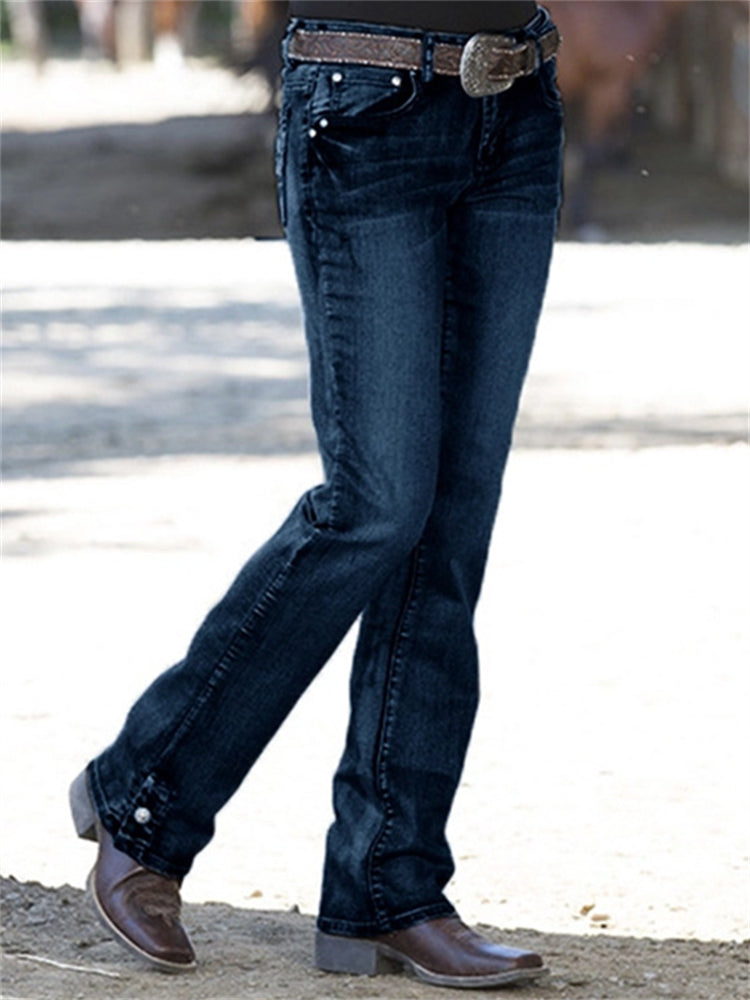 Classic Embroidered Pocket Washed Bootcut Jeans