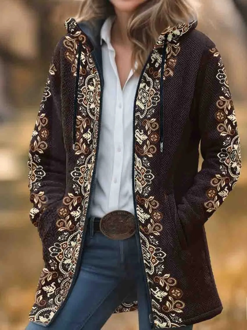 Aztec Print Unisex Plush Thick Long-Sleeved Cardigan Coat