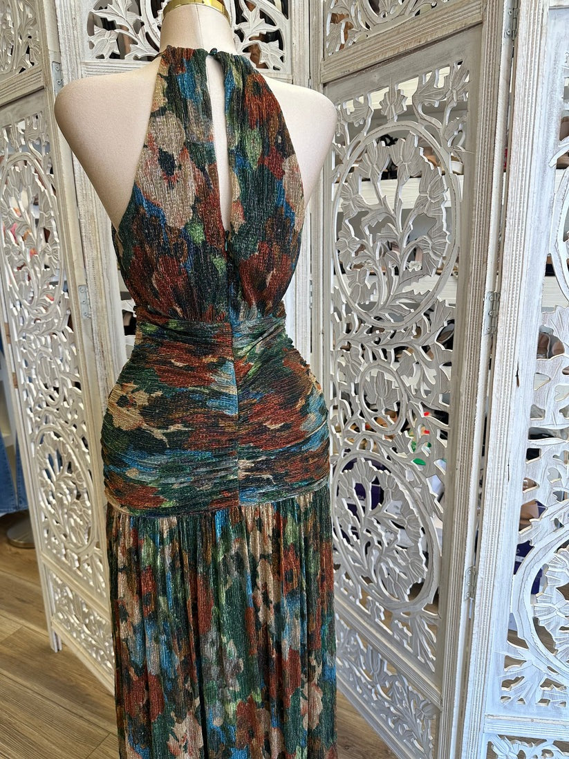 Halter Multi Color Floral Slit Dress