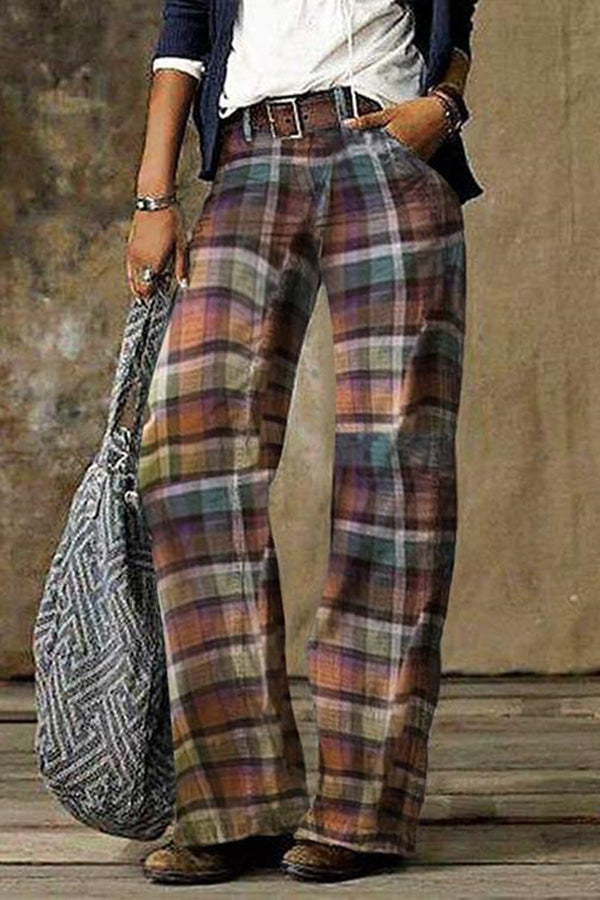 Vintage Plaid Plus Size Trousers