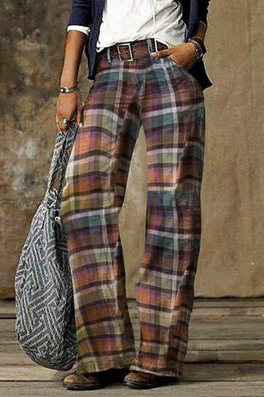 Vintage Plaid Plus Size Trousers