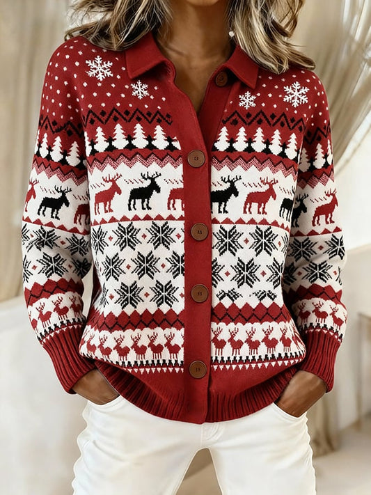 Women's Vintage Christmas Printed Casual Cardigan