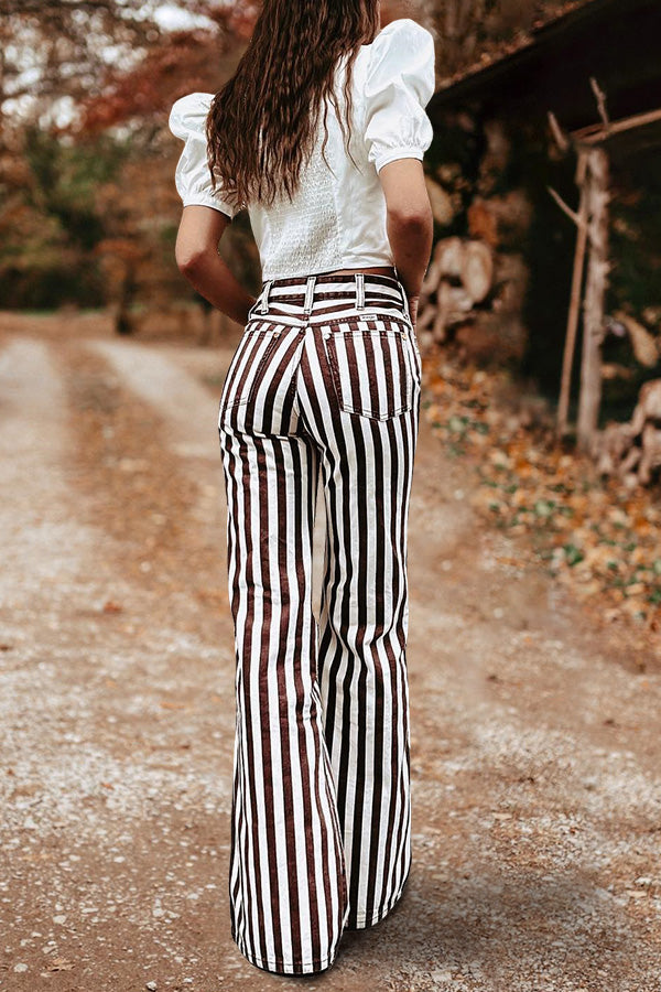 Retro Striped Print Flared Trousers