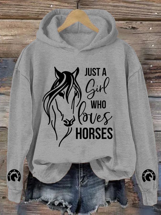 🐴Women's Just A Girl Who Loves Horses Print Hooded Sweatshirt