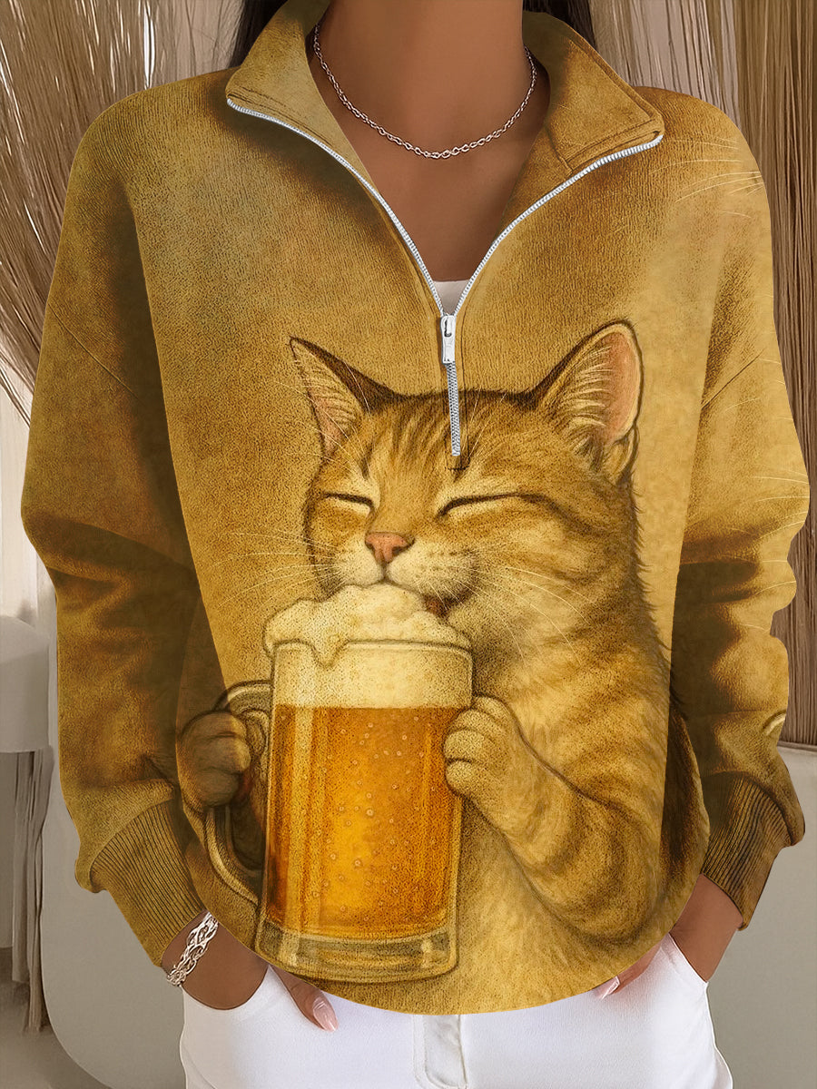 Women's Cat Art Print Casual Sweatshirt