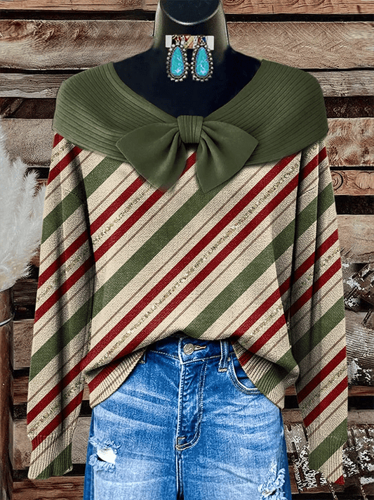 Women'S Casual Contrast Color Bow Sweater