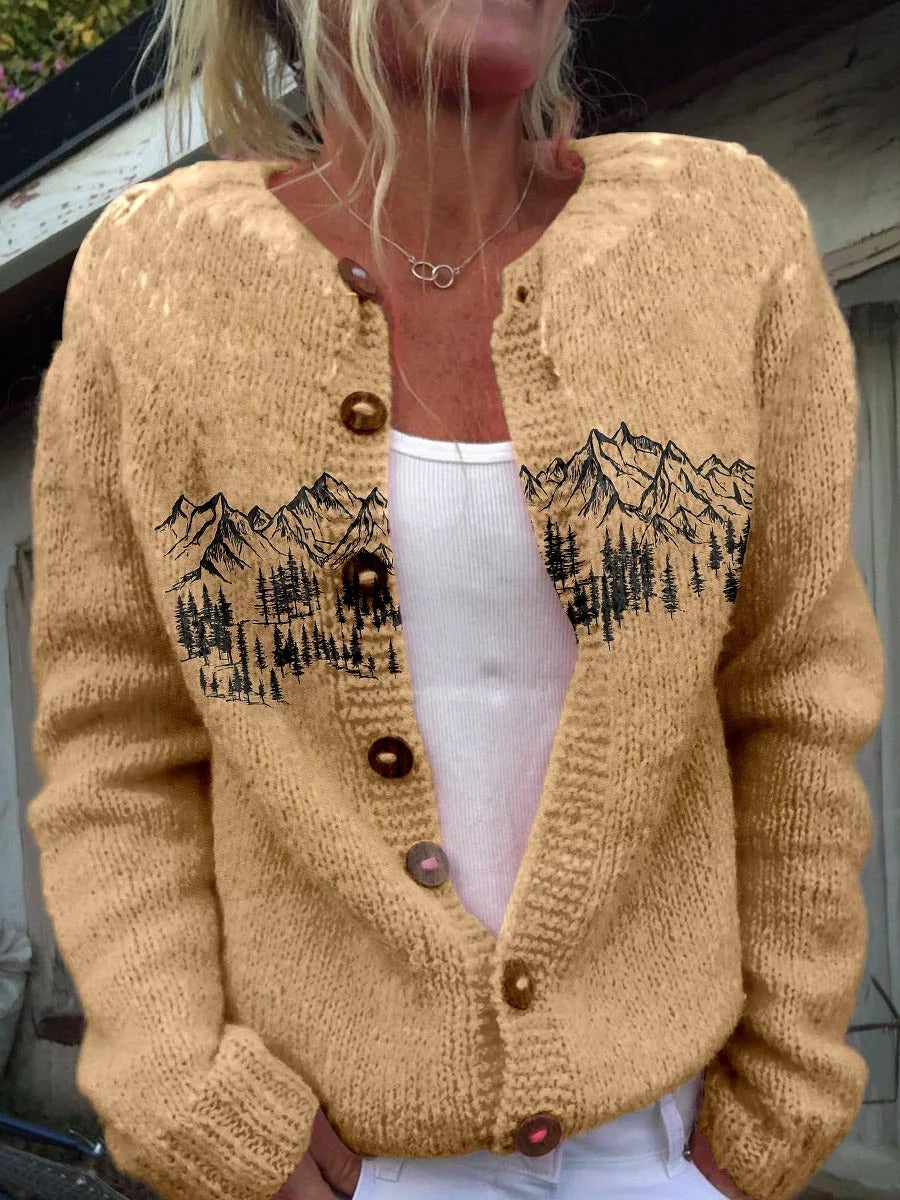 Retro Leather Embossing Pattern Print Buttoned Cardigan Sweater