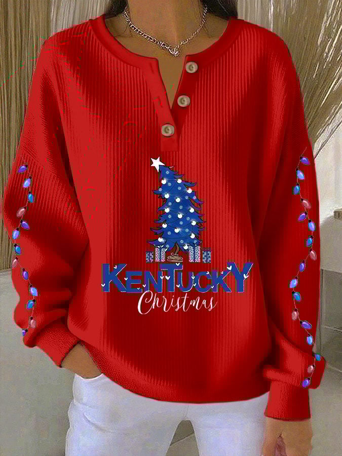 Women's Christmas Print Knitted Crew Neck Long Sleeve Top