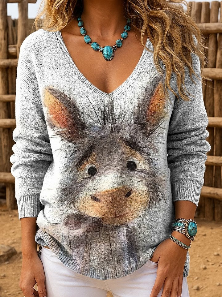 Vintage Cute Donkey Art Prints Casual T-shirt