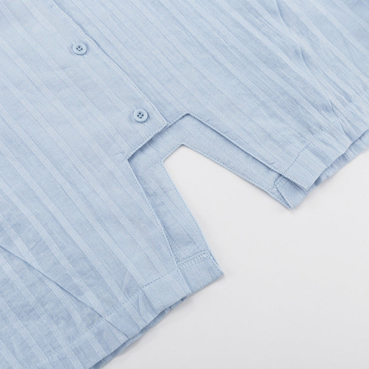 Cardigan Shorts Striped Suit Two-Piece Set