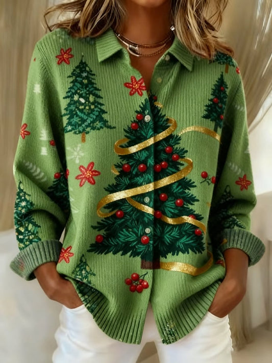 Women's Retro Christmas Print Casual Cardigan