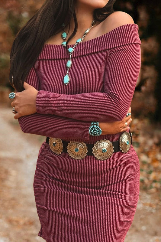 Pretty One-Shoulder Corduroy Long-Sleeved Dress