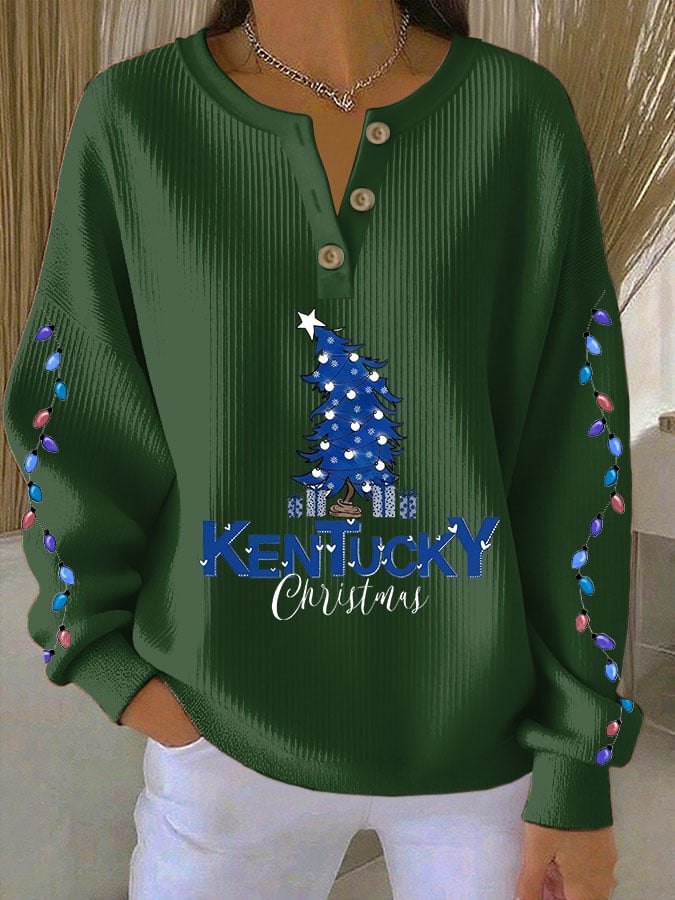 Women's Christmas Print Knitted Crew Neck Long Sleeve Top