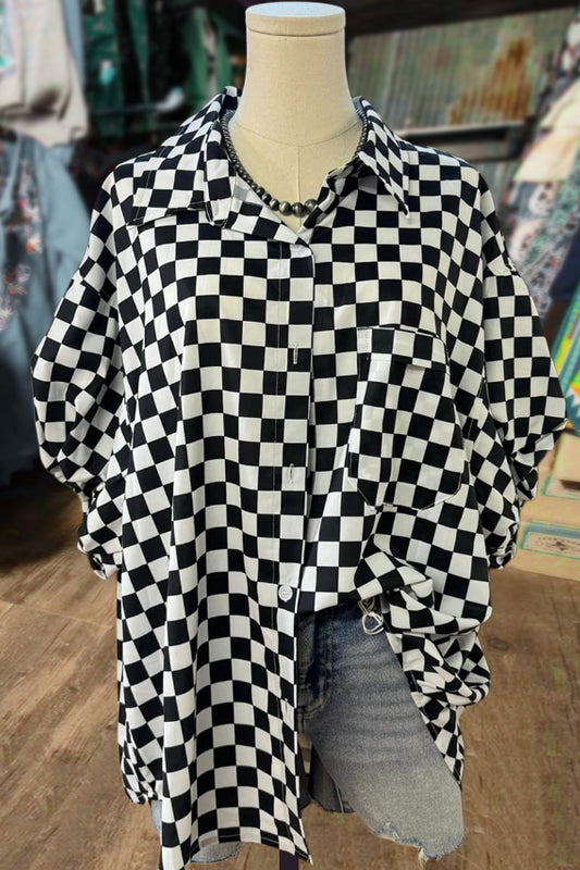 Checkered Half Sleeve Oversized Top