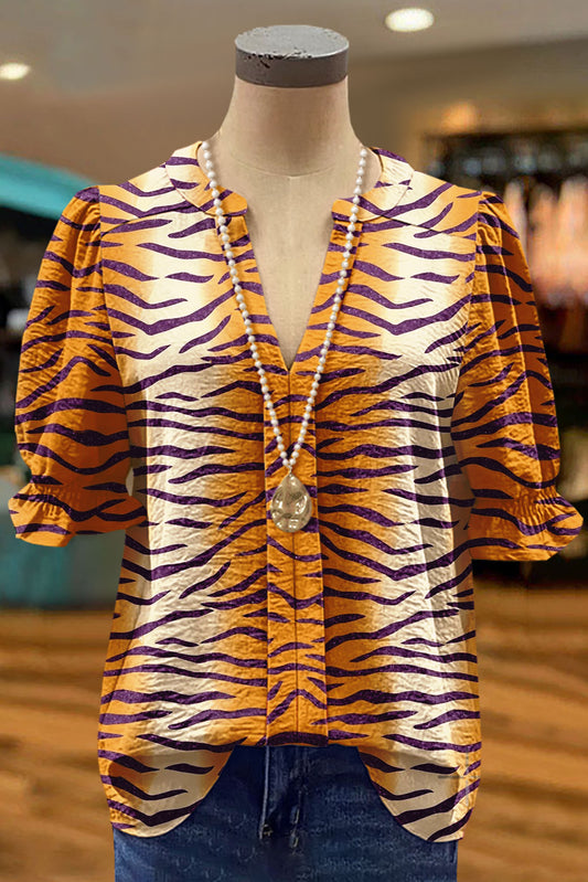 Casual LSU Tiger Stripes Puff Sleeve Top