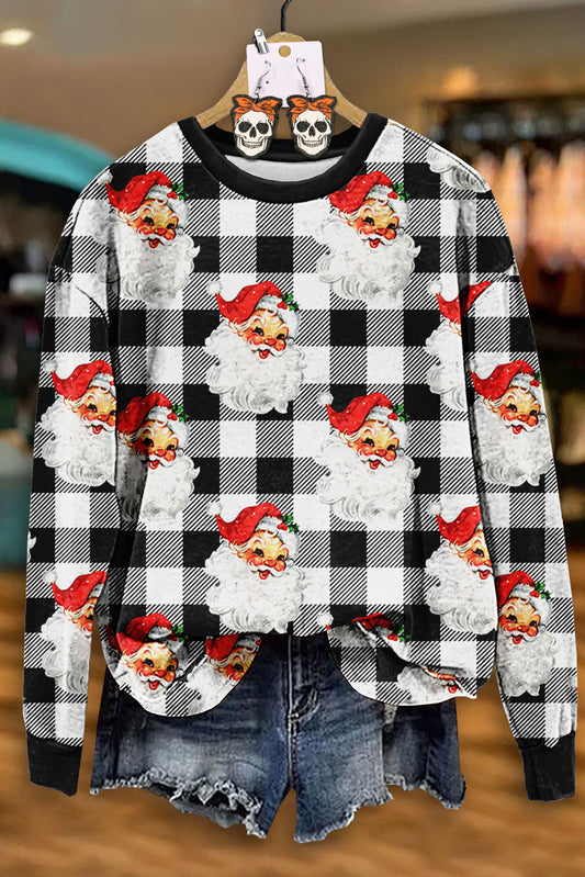 Cute Santa Plaid Print Sweatshirt