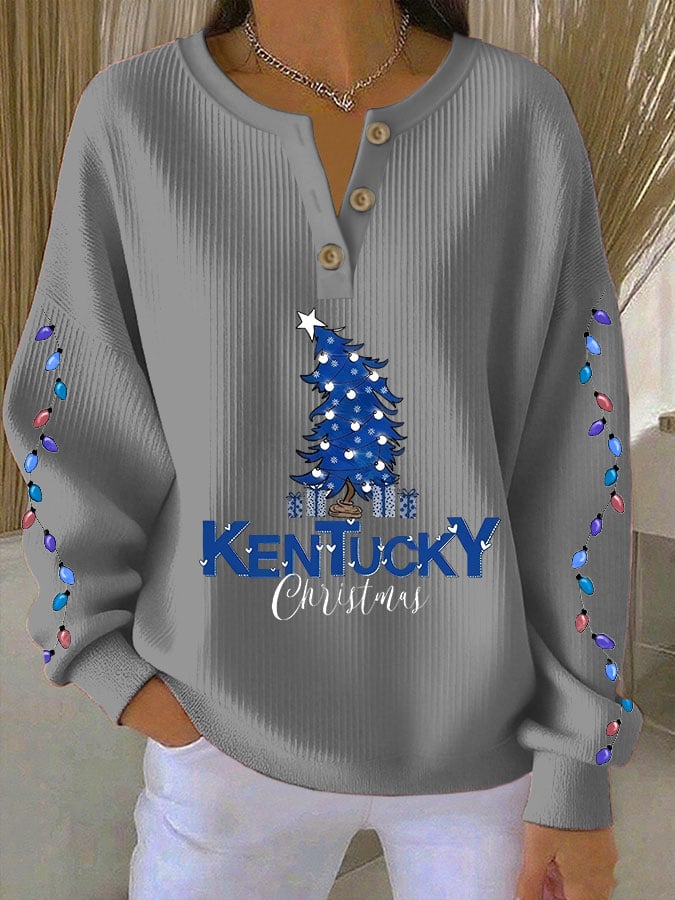 Women's Christmas Print Knitted Crew Neck Long Sleeve Top