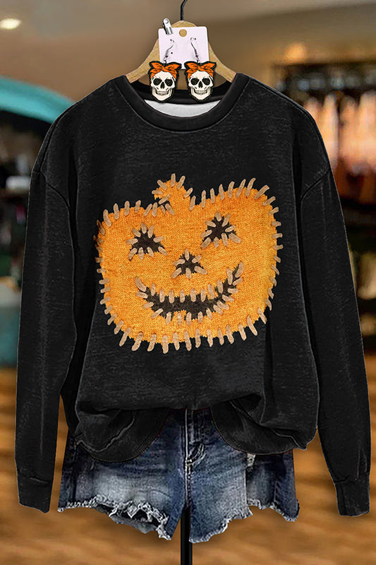 Vintage Knit Pumpkin Print Sweatshirt