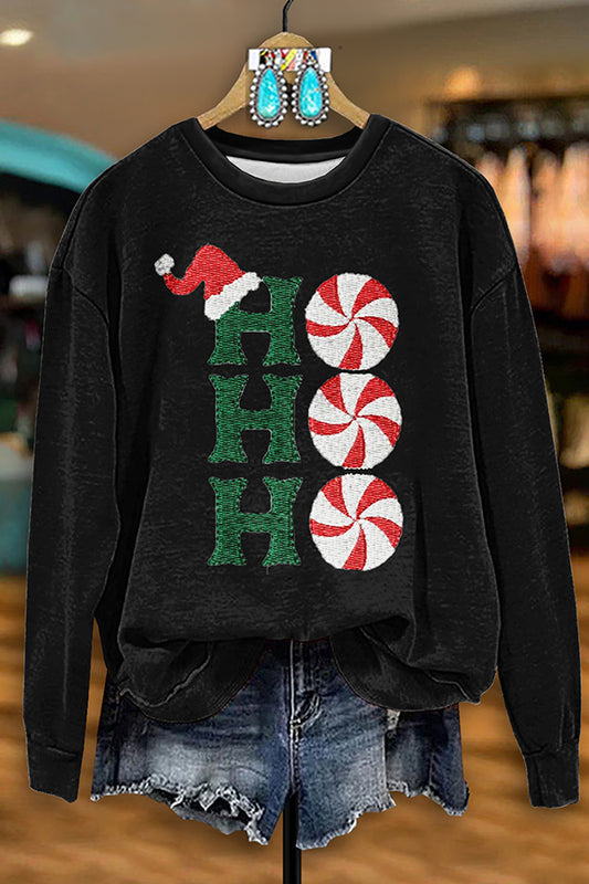 Casual Christmas Embroidery Printed Sweatshirt