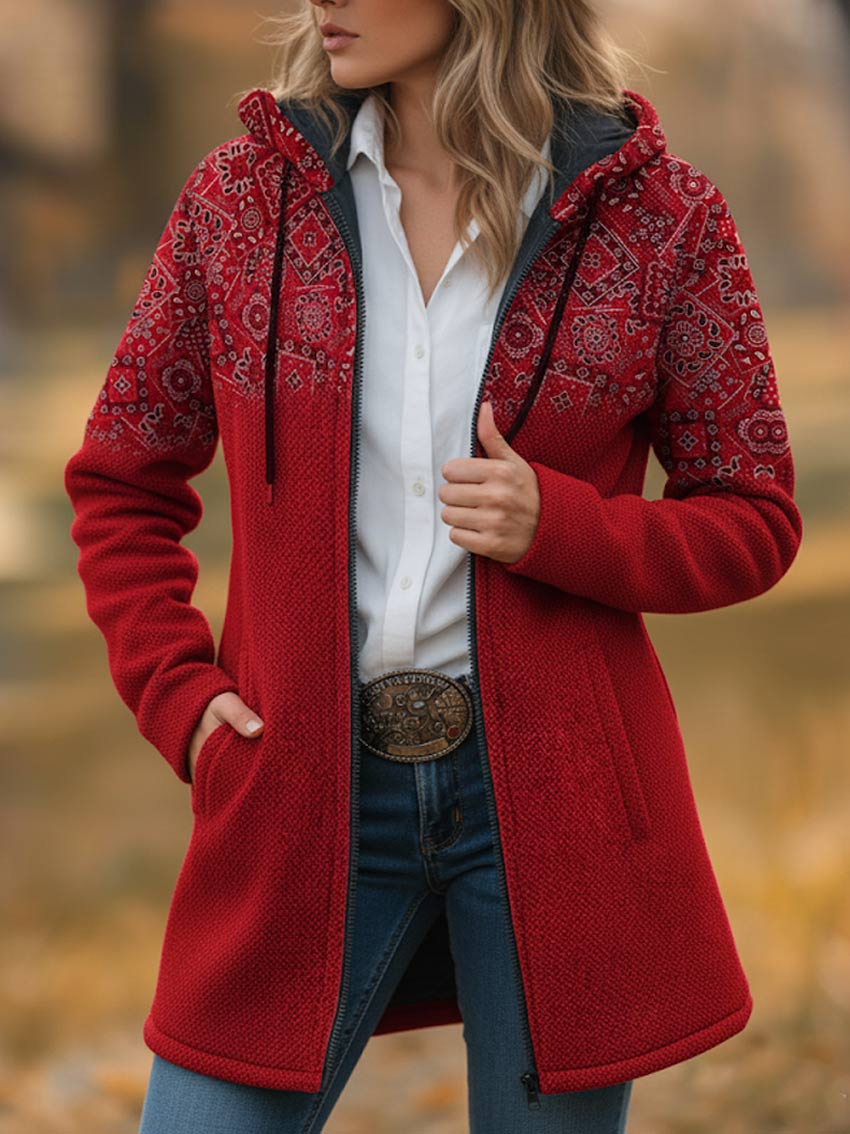 Paisley Print Unisex Plush Thick Long-Sleeved Sweater Cardigan Coat