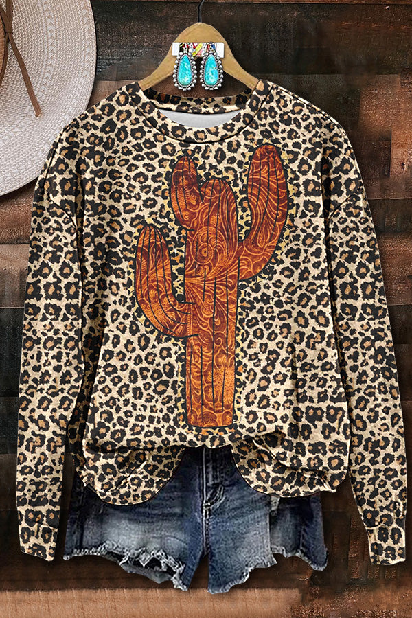 Leopard Print Cactus Print Sweatshirt