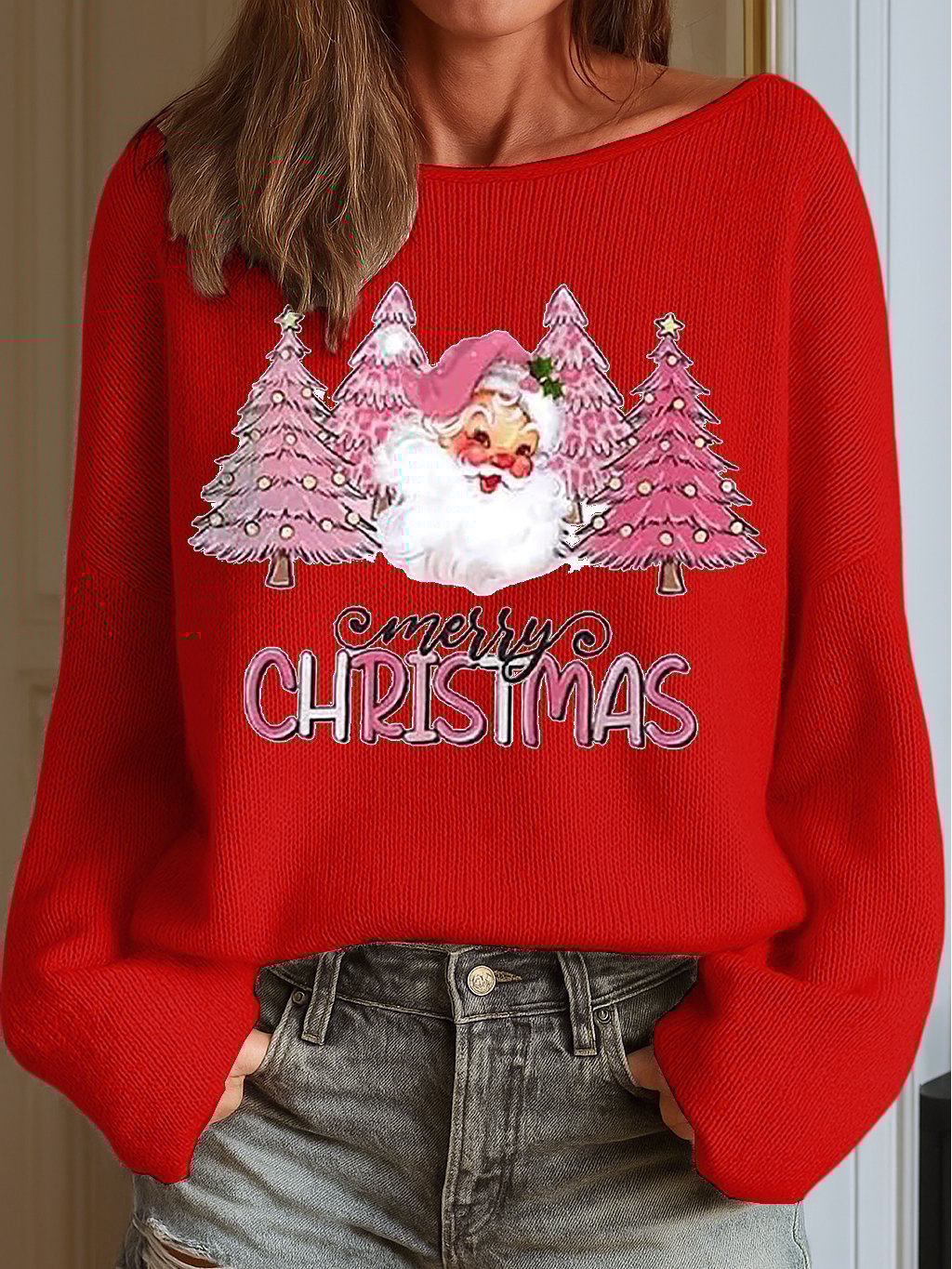 Women's Merry Christmas Print Knit Top