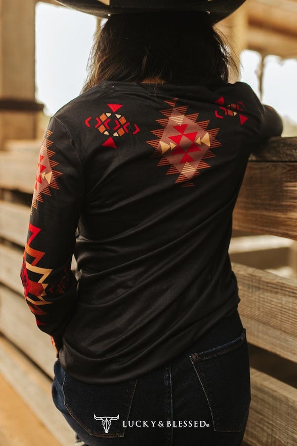 Black Aztec Printed Long Sleeve Top