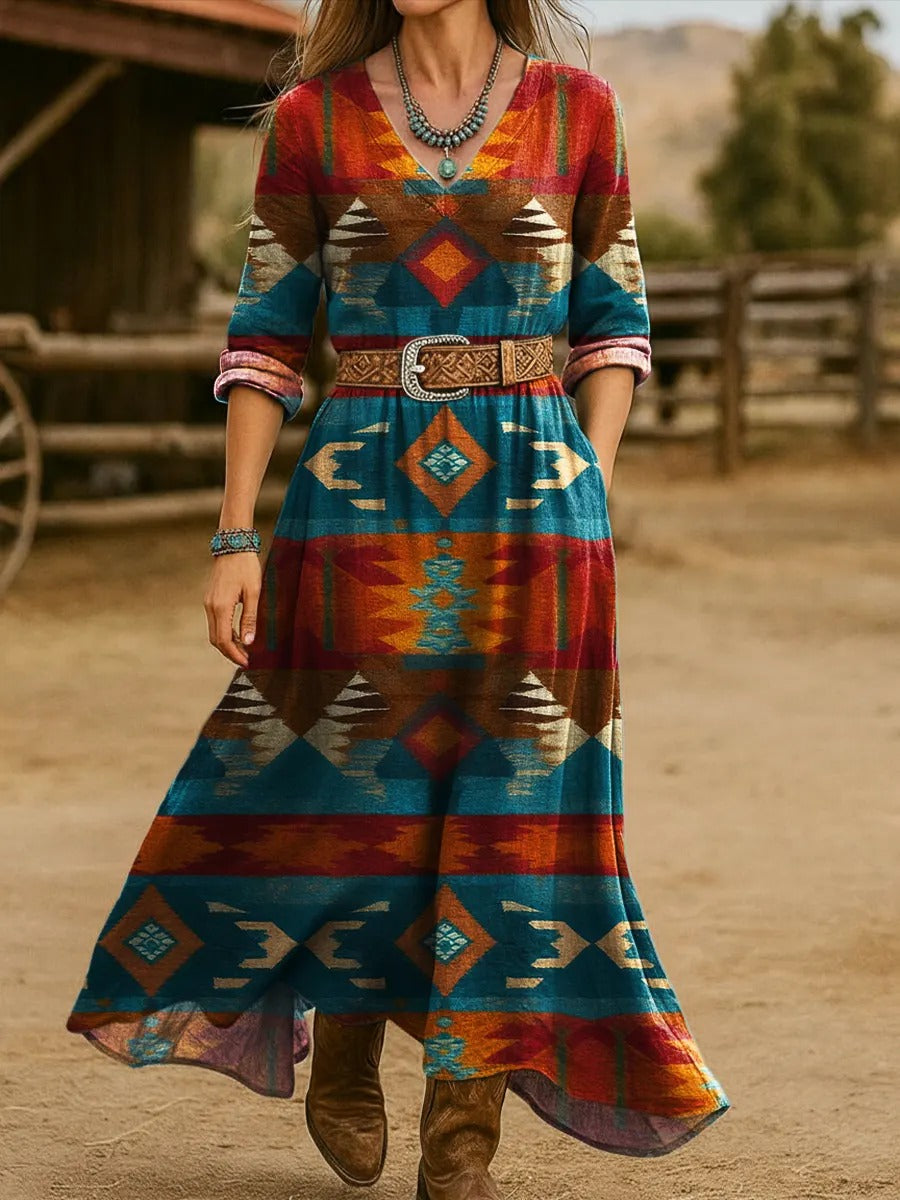 Vintage Aztec Western Art Print Casual Jacket