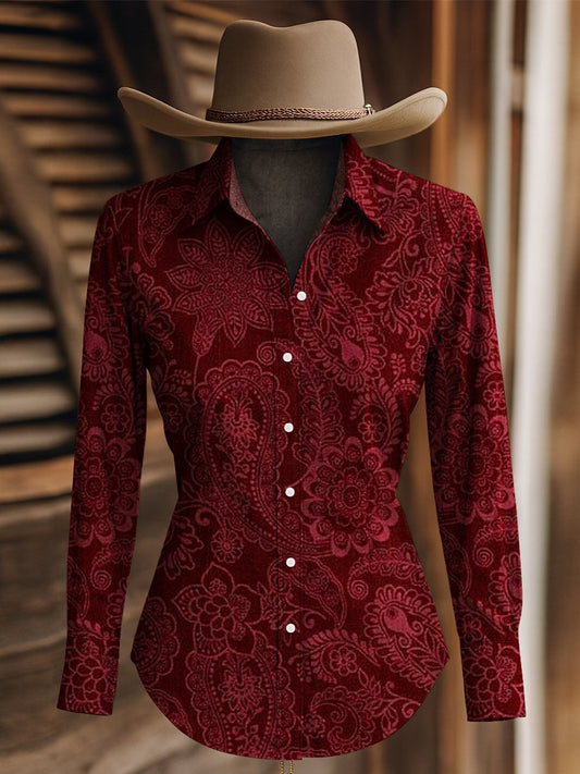 Women's Paisley Print Western Long Sleeve Shirt