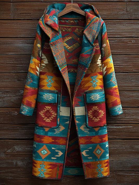 Vintage Aztec Western Art Print Casual Jacket