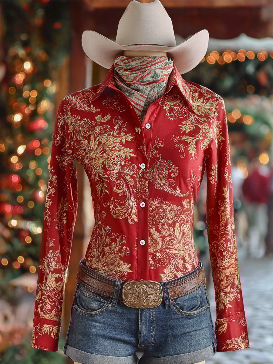 Women's Western Paisley Print Long Sleeve Shirt