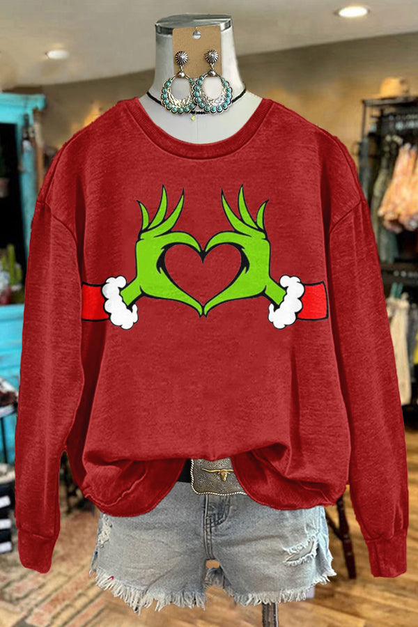 Classic Christmas Grinch Print Sweatshirt