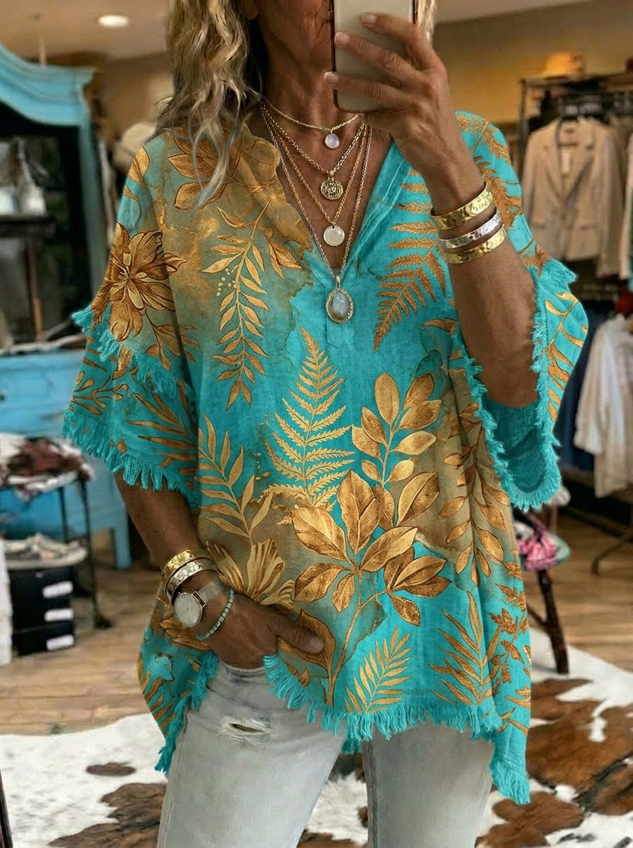 Vintage Printed Patchwork Casual Shirt