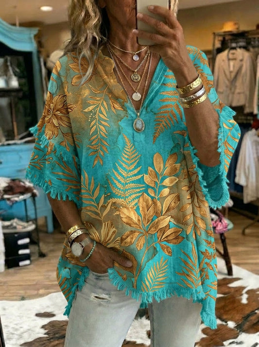 Vintage Printed Patchwork Casual Shirt